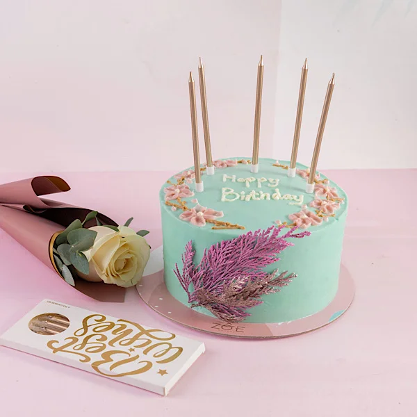 Tender Vanilla Cake N Single Rose